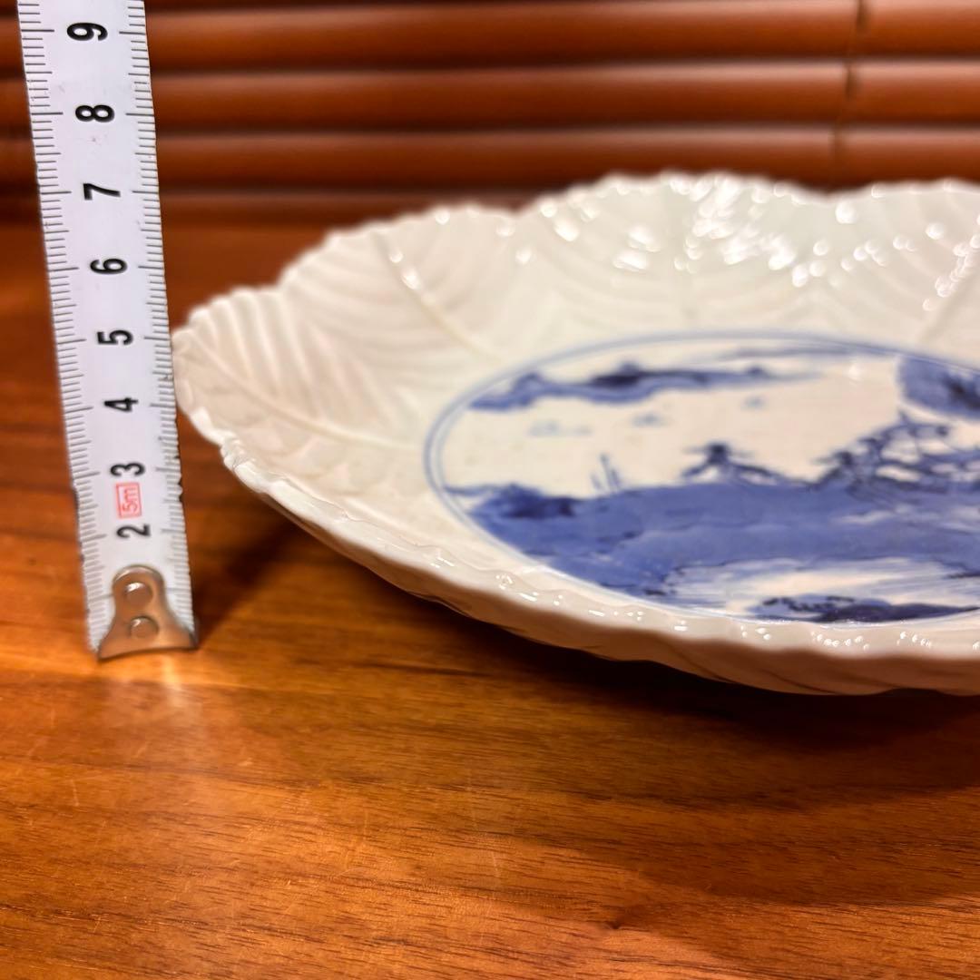 江戸時代　古伊万里　陰刻　染め付け皿　5枚