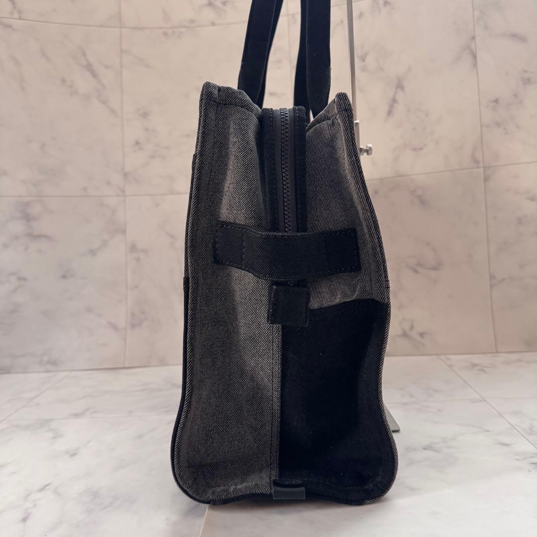 美品 MARC JACOBS ラージサイズ トートバッグ デニム地 レザー 黒の