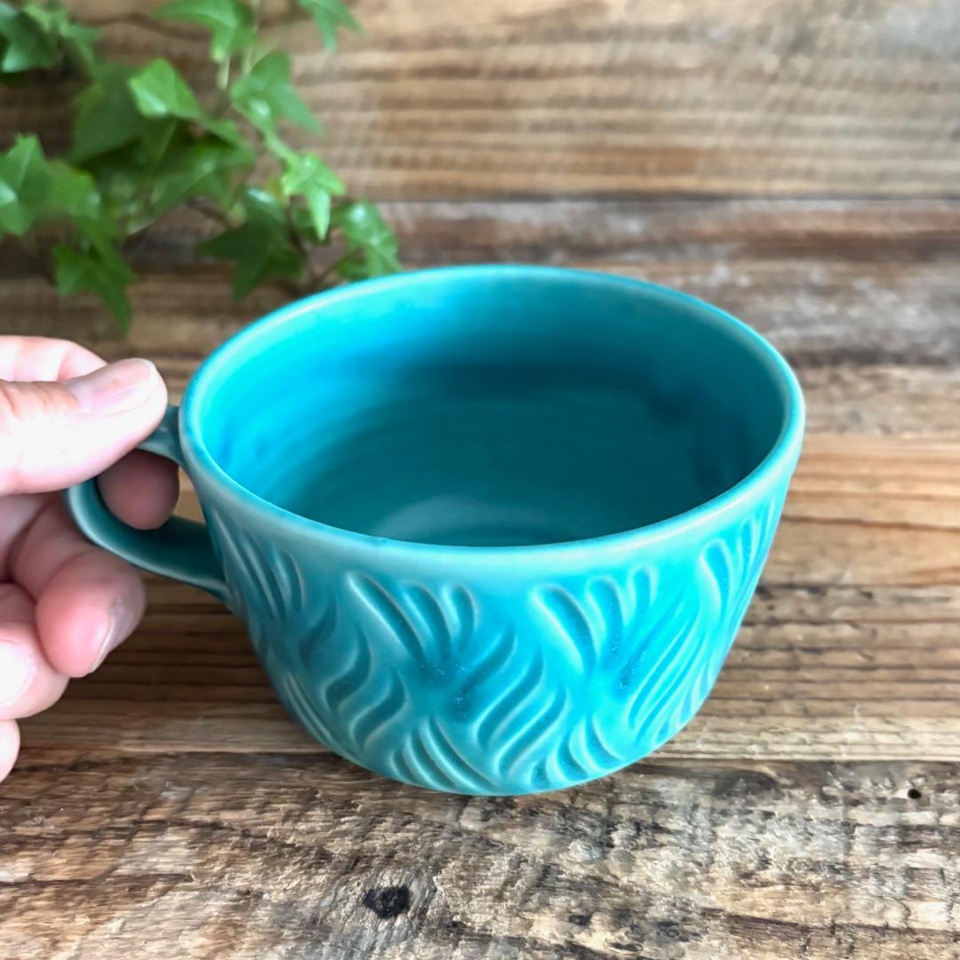 しのぎスープカップ スープボウル ターコイズ 2個セット 益子焼