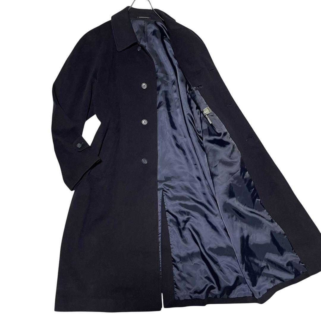 【カシミヤ20%×イタリア製生地】マキシ丈比翼チェスターコート 濃紺 XL