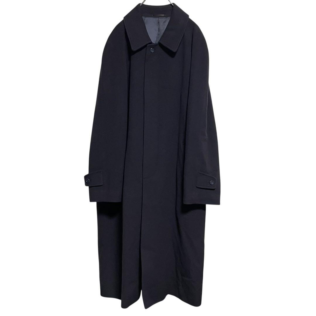 【カシミヤ20%×イタリア製生地】マキシ丈比翼チェスターコート 濃紺 XL
