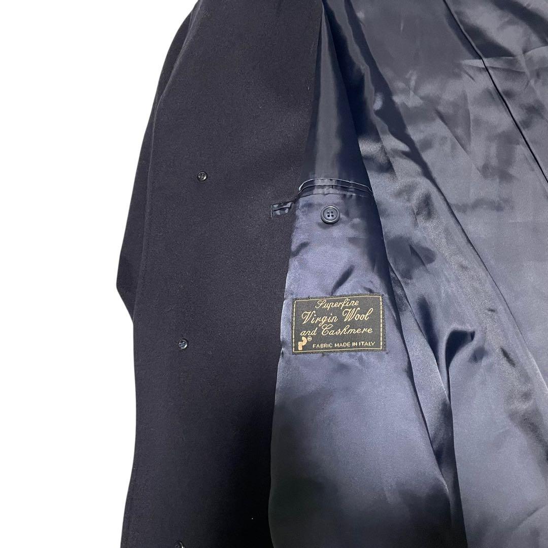 【カシミヤ20%×イタリア製生地】マキシ丈比翼チェスターコート 濃紺 XL
