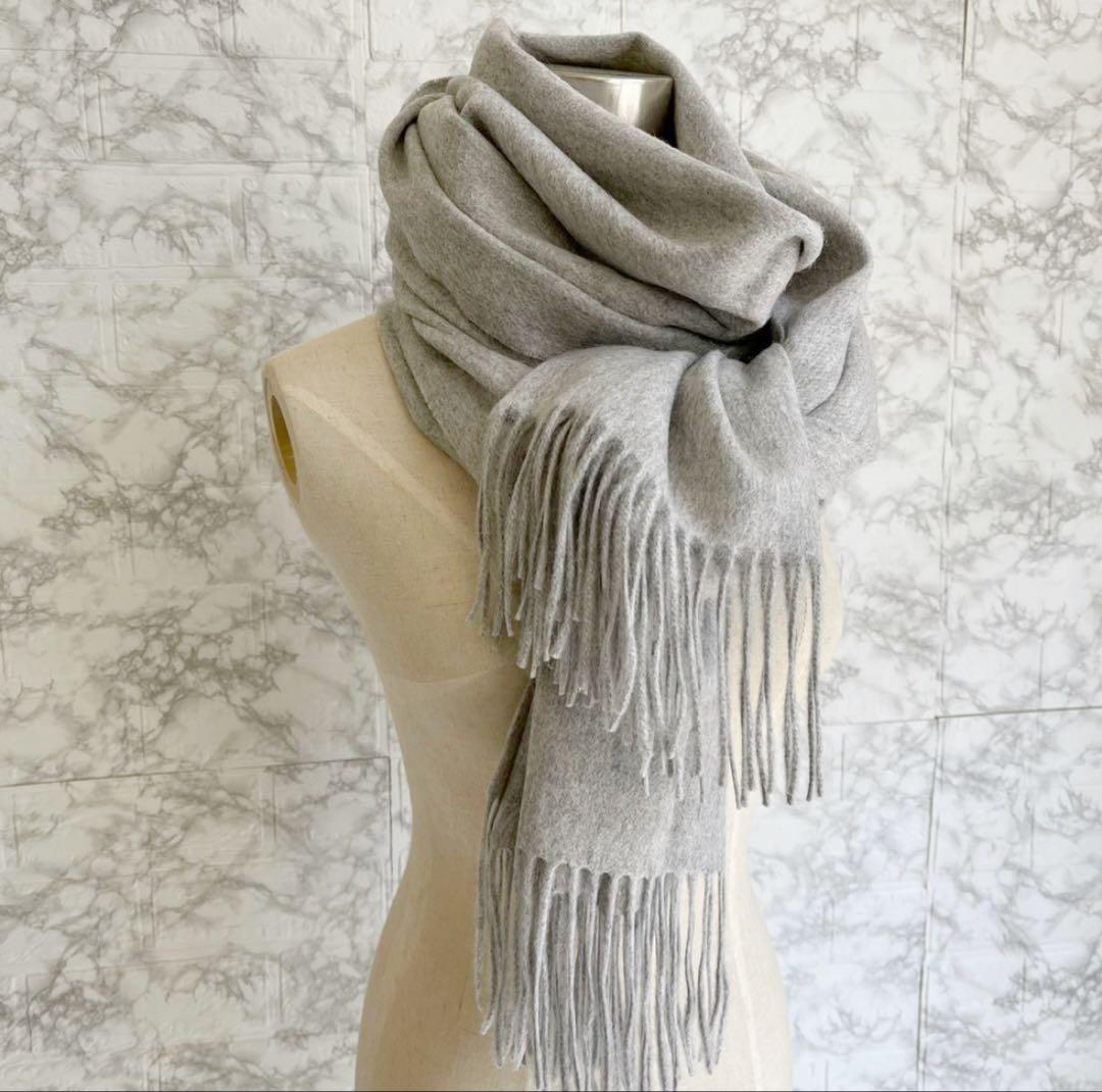 極上カシミヤ100%☆大判 ストール☆杢グレー