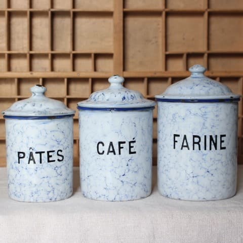 フランスアンティーク ホーローキャニスター3点 マーブル