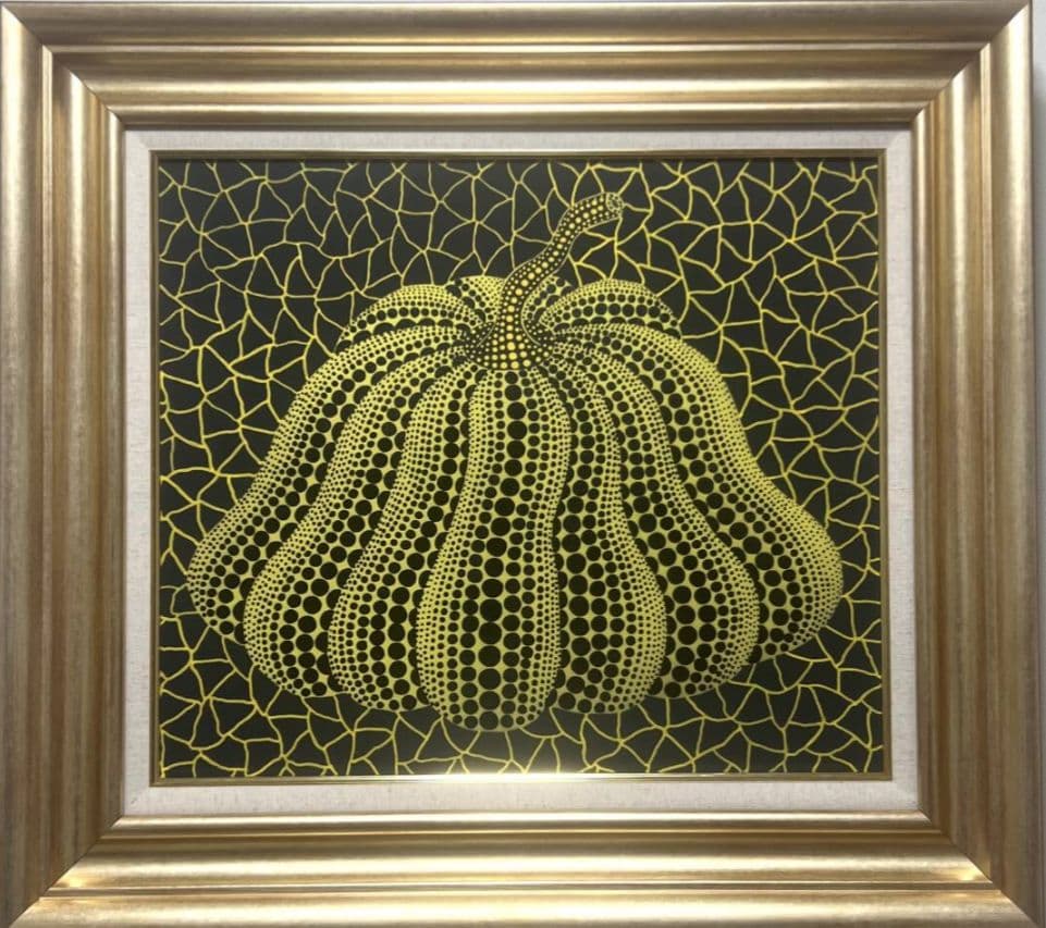 油絵 草間彌生 直筆サイン かぼちゃ 南瓜 1995年制作 アトリエ 傑作