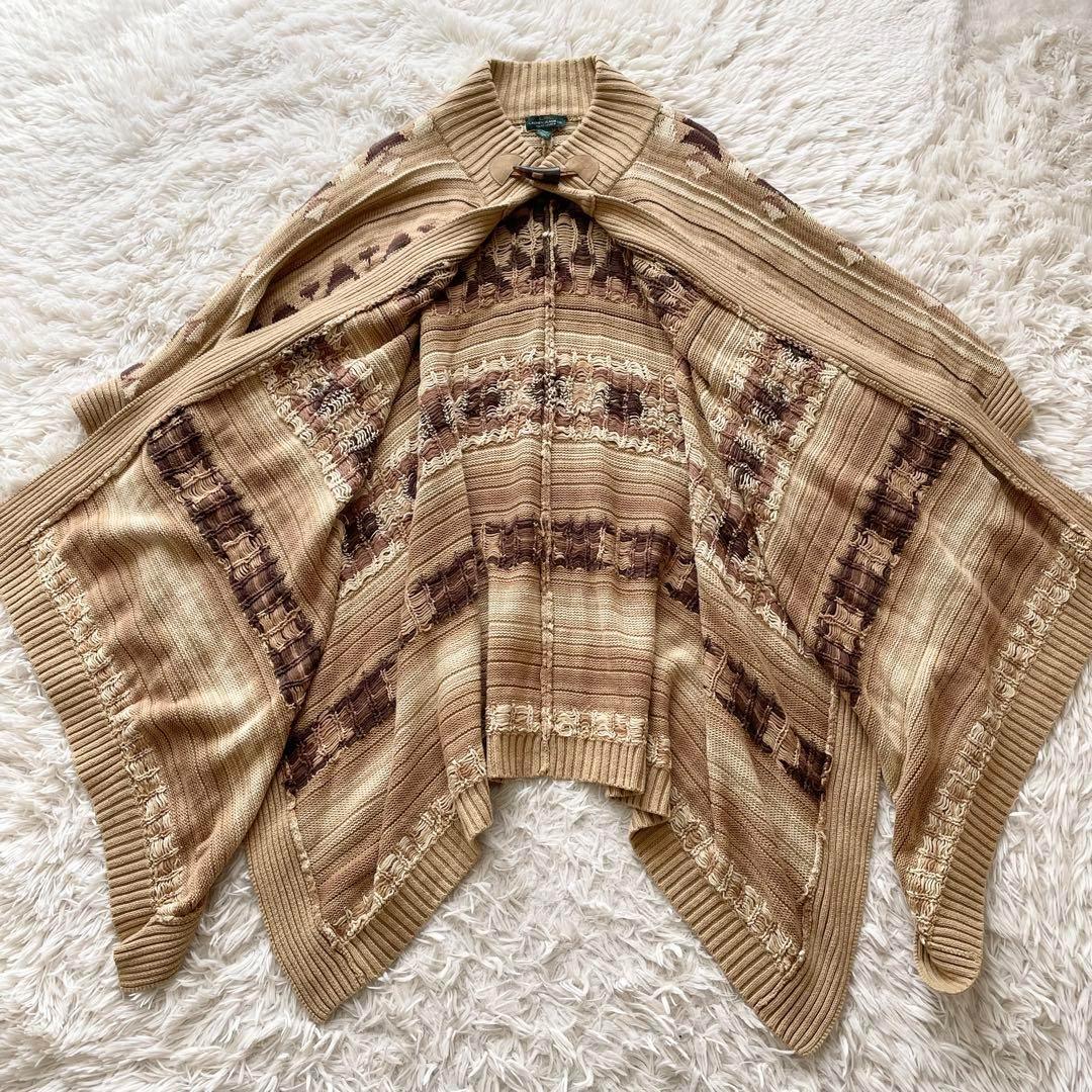 美品 XLサイズ ラルフローレン ネイティブ柄 ポンチョ ケープ 羽織り ニット