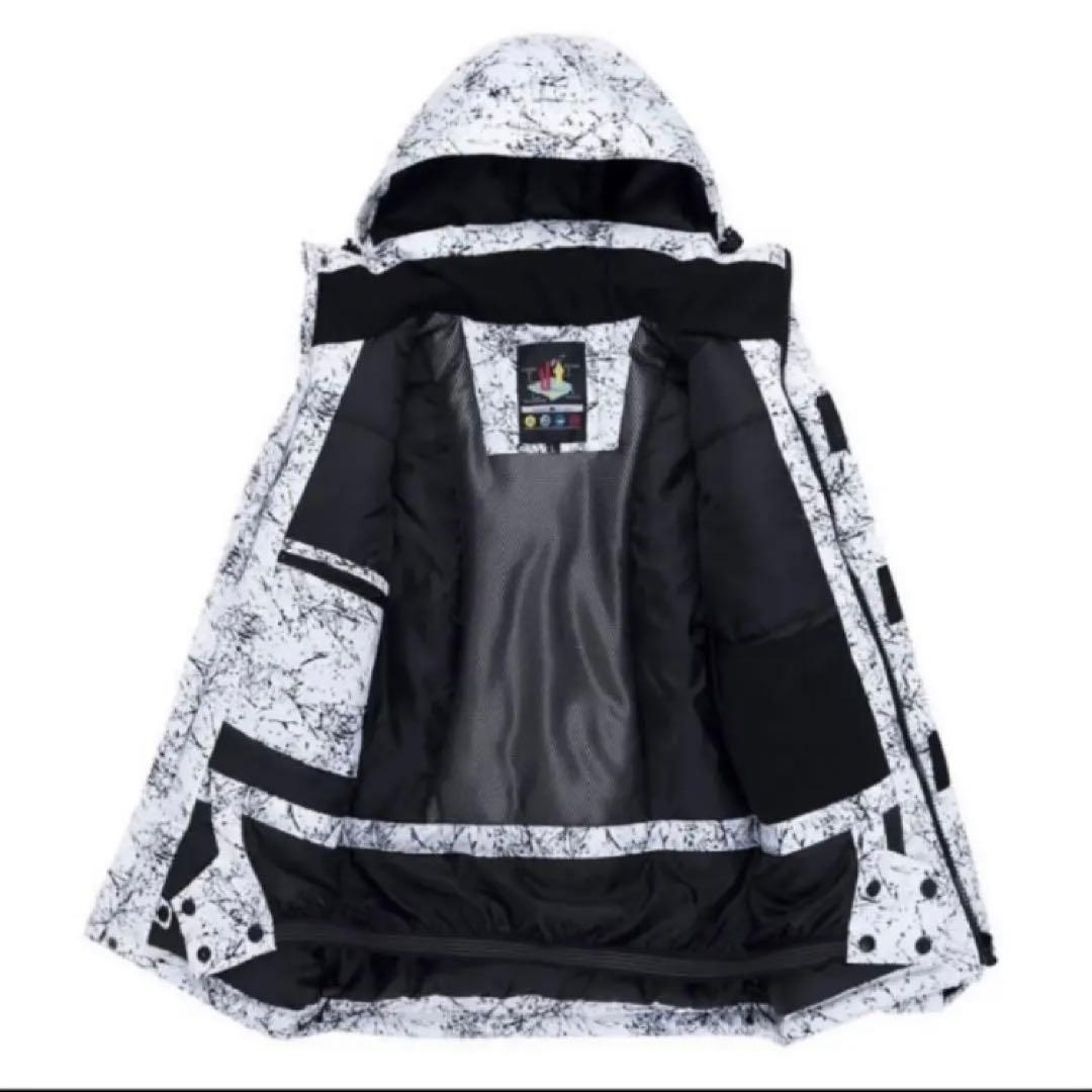 スキーウエア　スノボウエア　スノボ　大理石 タイダイ柄 上下セット 黒　ブラック