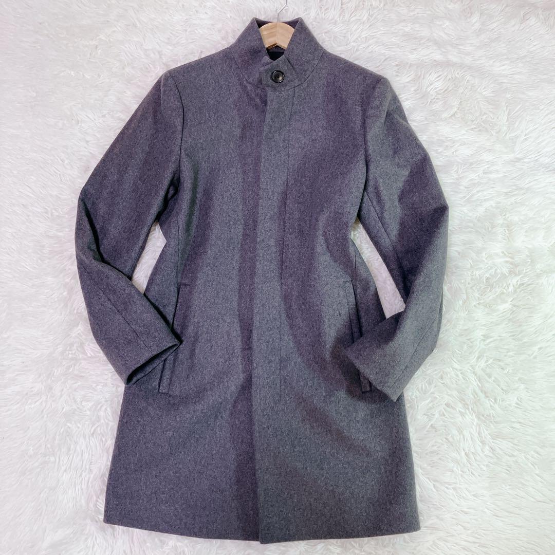【美品】セオリー　ステンカラーコート　カシミア混　グレー　比翼　XS