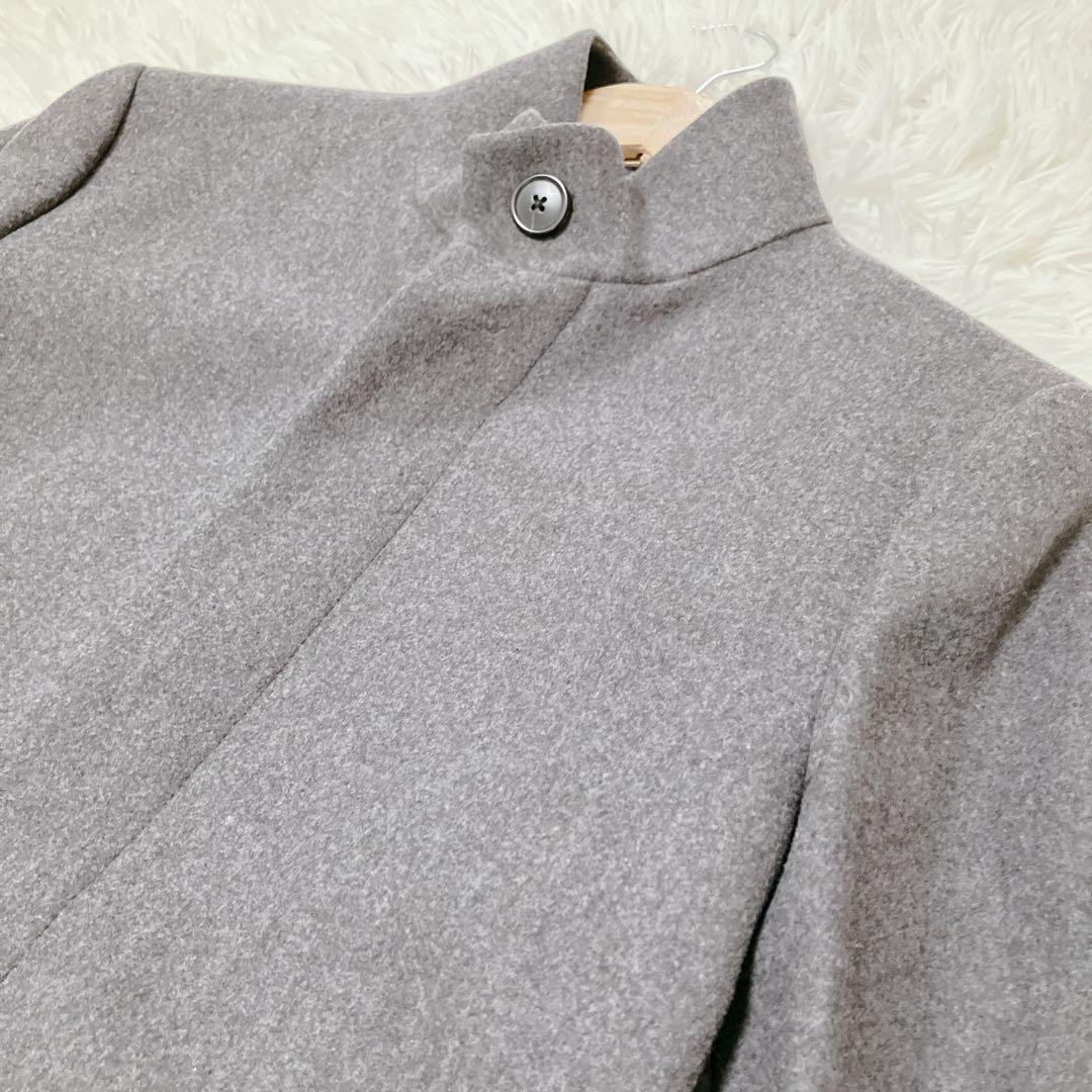【美品】セオリー　ステンカラーコート　カシミア混　グレー　比翼　XS