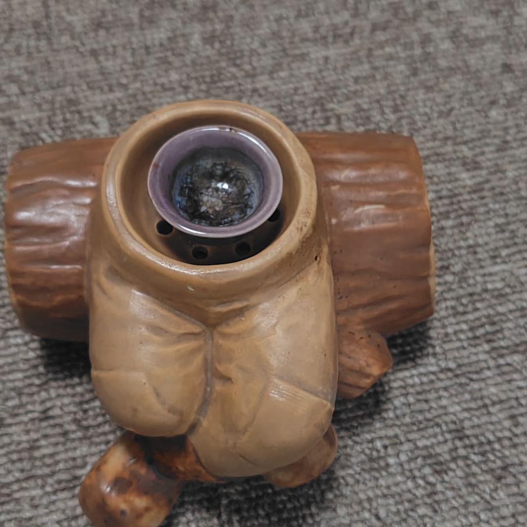 煙出し人形 パイプおじさん 香炉　アンティーク　陶器製 老人の置物 木の切り株