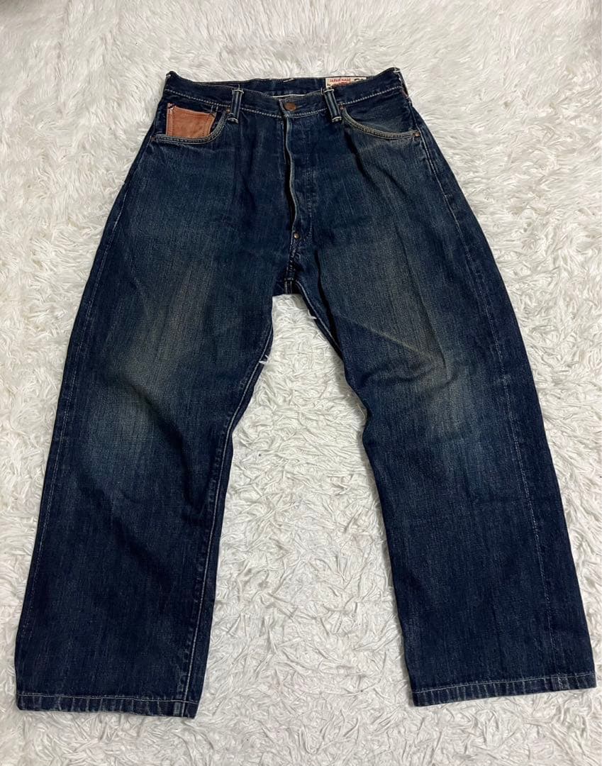 EVISU エヴィス　デニム　ジーンズ　日本製　レザー　インディゴ　FREE