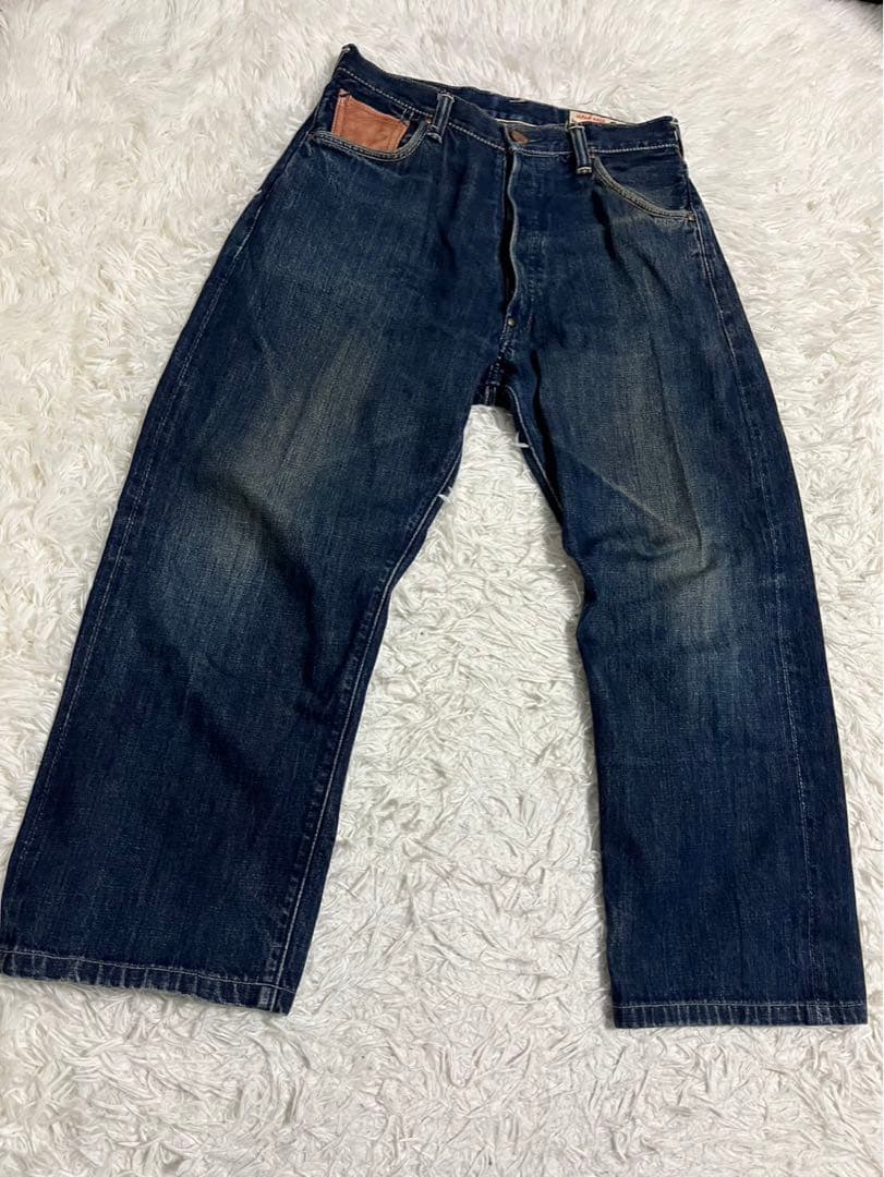 EVISU エヴィス　デニム　ジーンズ　日本製　レザー　インディゴ　FREE