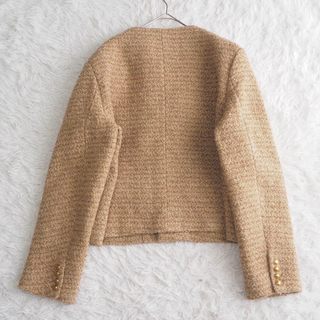 美品 ナノスタジオ ノーカラー ツイード ジャケット 金ボタン