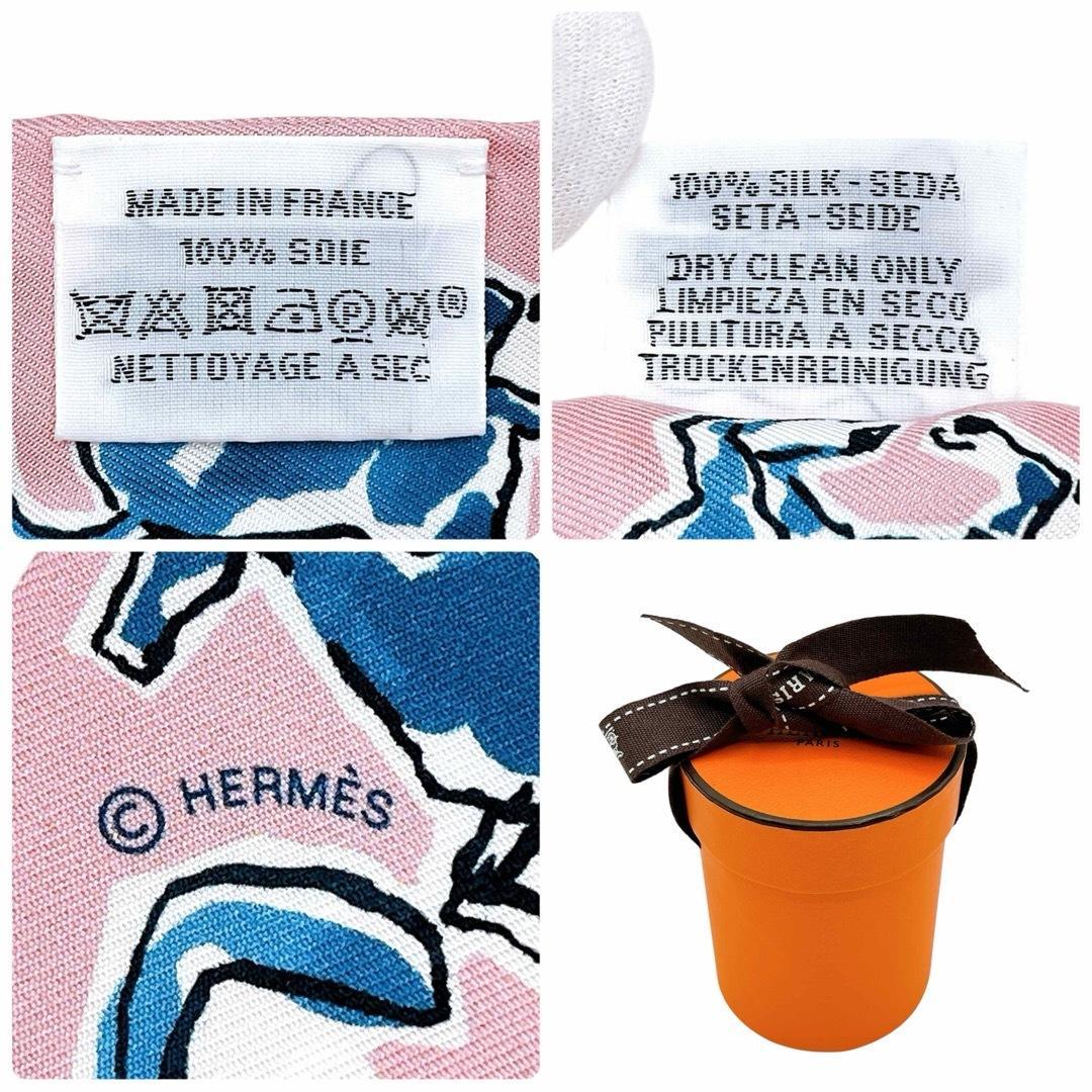 美品 エルメス ツイリー スカーフ シルク 自由の馬 ピンク ブルー レディース