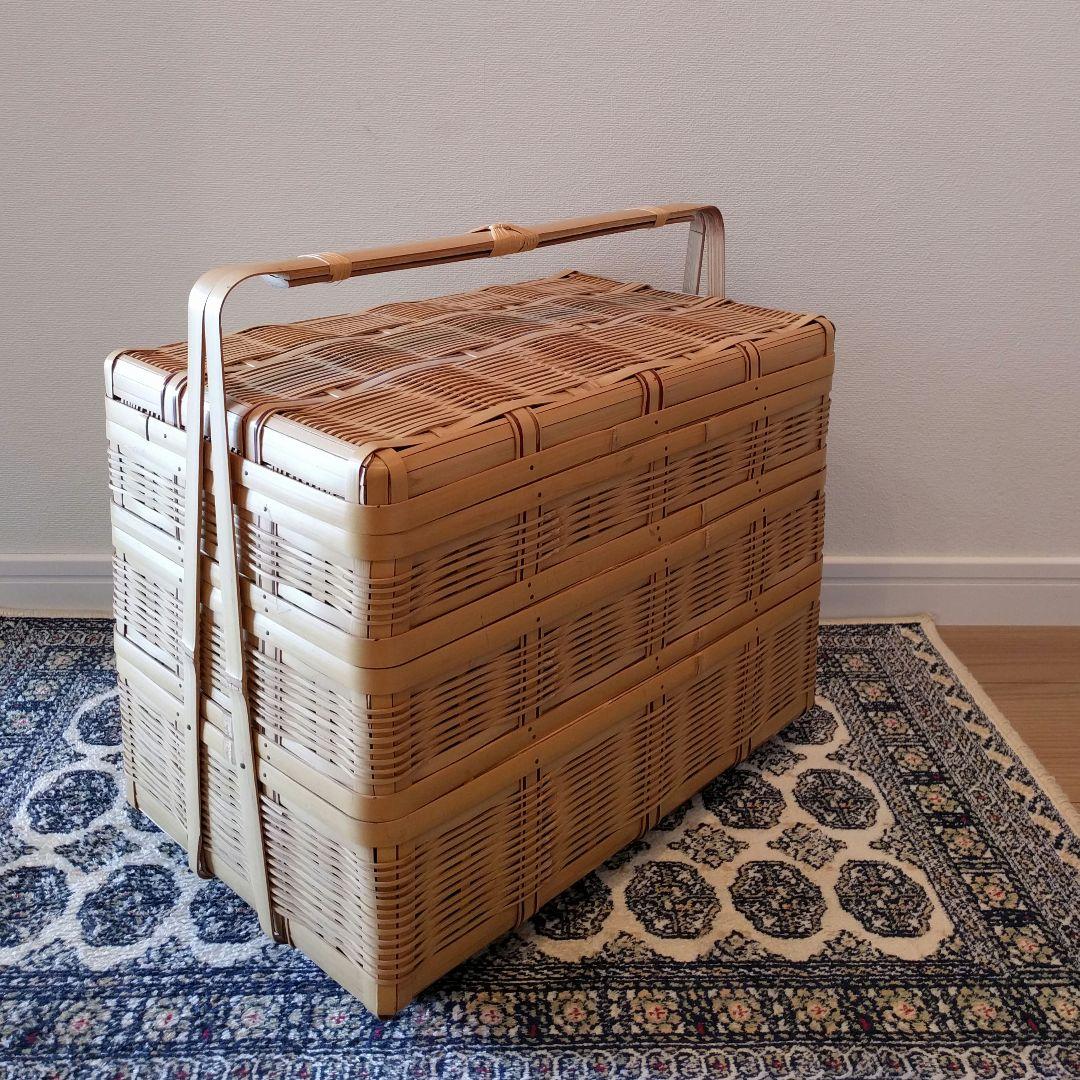 竹籠 三段弁当箱 32cm 竹籠 三段弁当箱 32cm