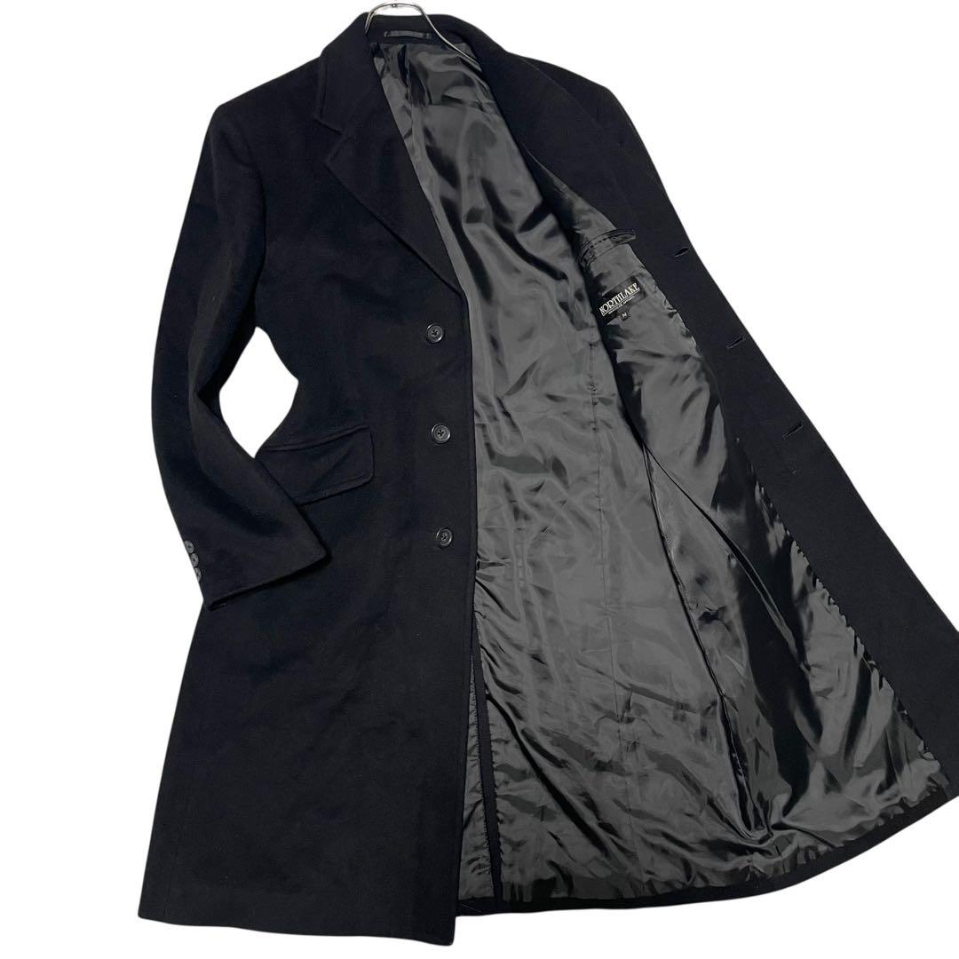 カシミヤ混【NORTHLAKE】マキシ丈比翼ロングチェスターコート ブラック M