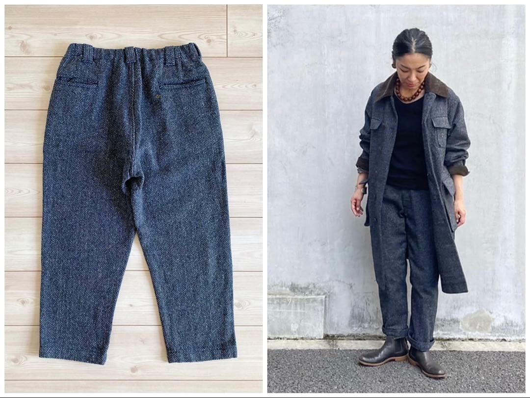 定価64900円 45R コットンツイードのイージーポッポパンツ インディゴ