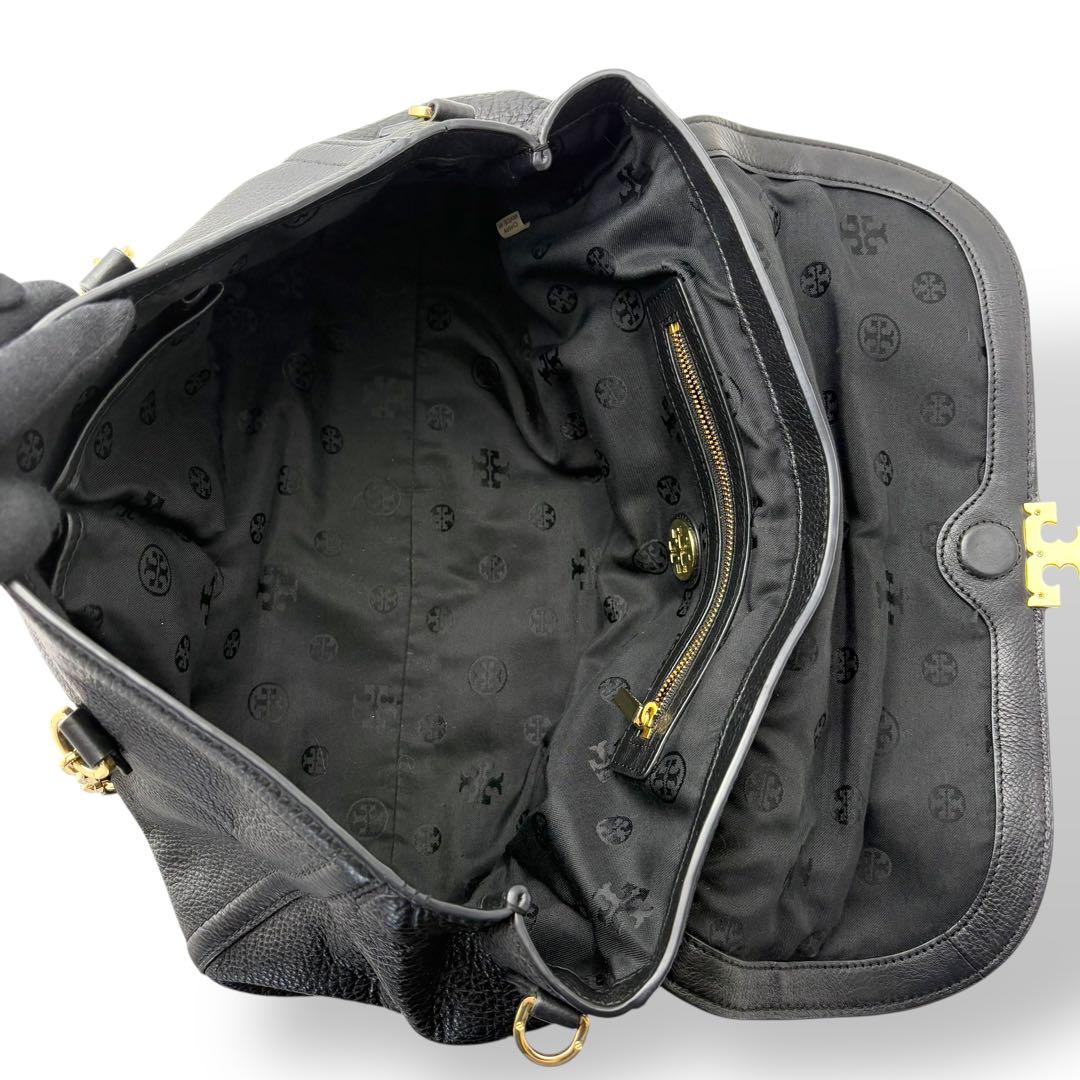 トリーバーチ ハンドバッグ 2way レザー 黒 ブラック 金具ロゴ チェーン