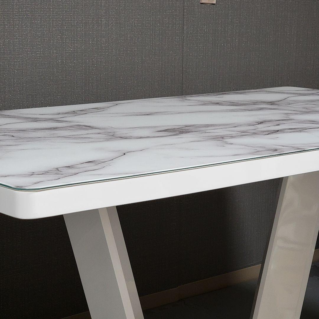 大理石調　エレガント　ダイニングガラステーブル