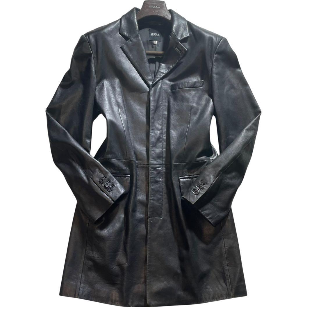 VERSACE ヴェルサーチ 羊革 レザーコート 本革 ブラック 50
