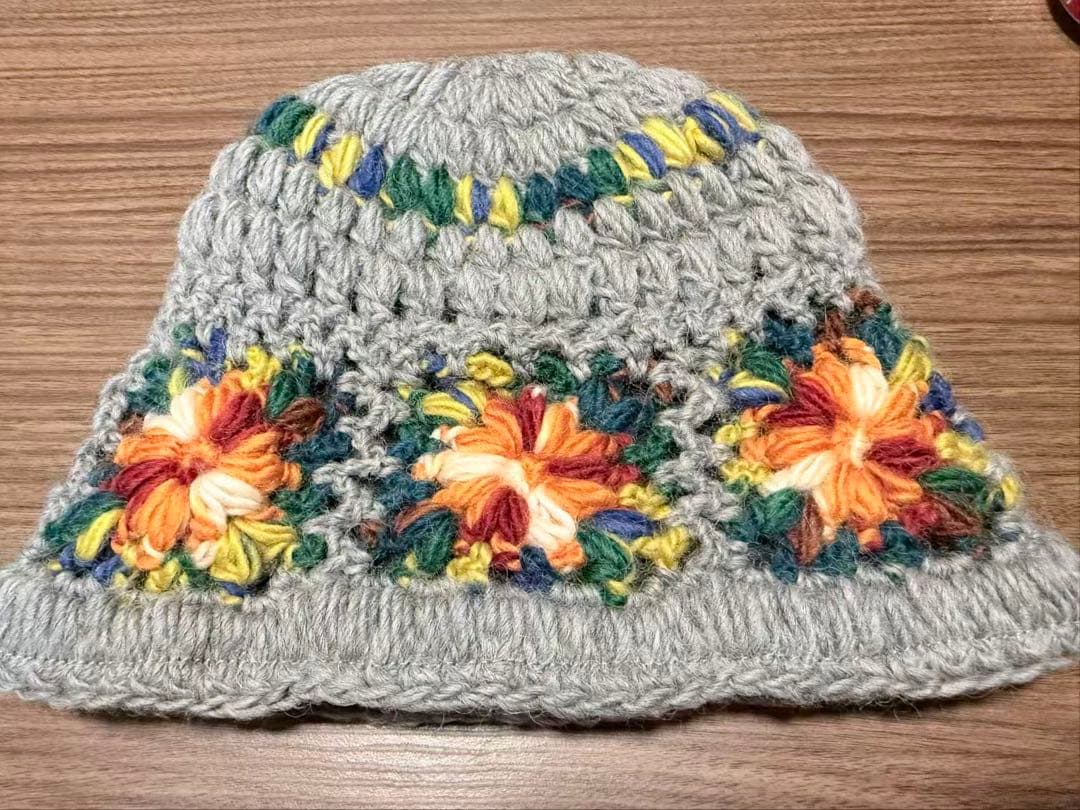 Supreme 花柄刺繍 ニット帽 グレー