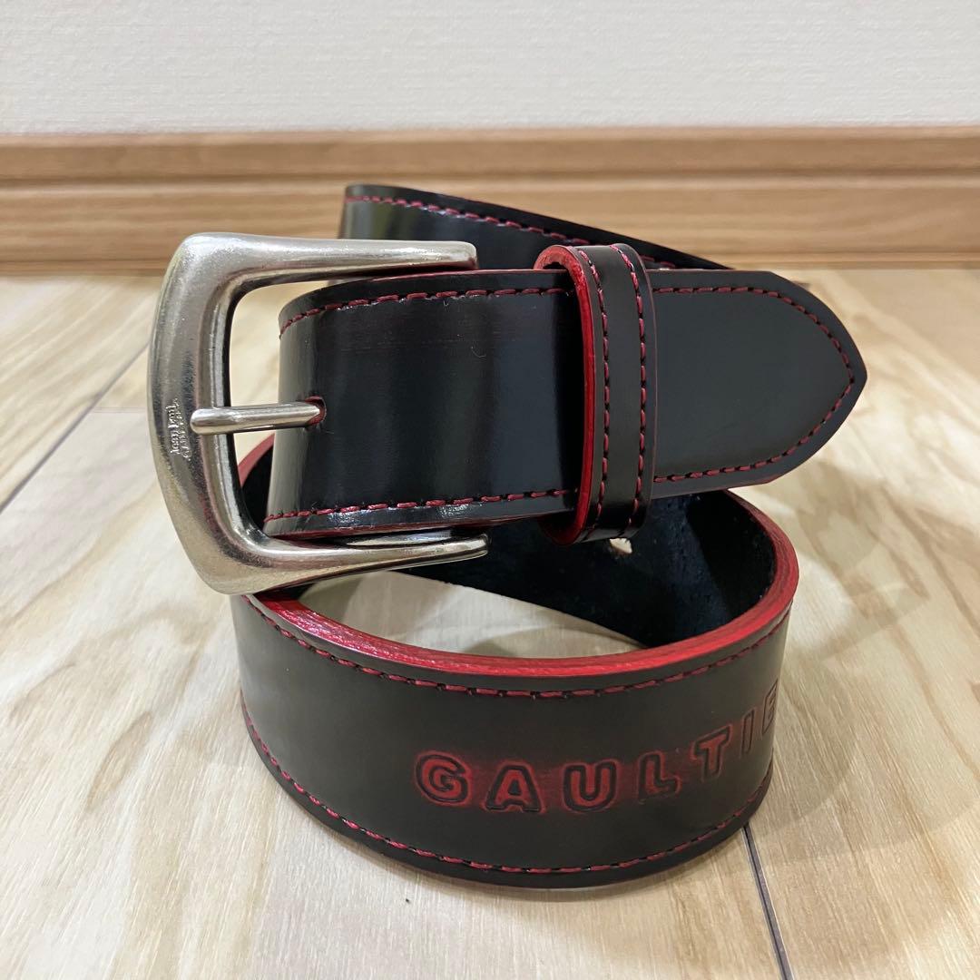 ✨美品✨ジャンポールゴルチエ レザー ベルト 黒×赤 ロゴ型押し ヴィンテージ
