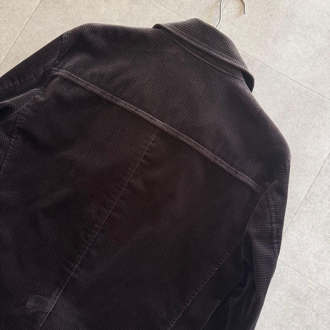 バーバリーブラックレーベル　ピーコート　千鳥格子　濃茶　ダブル　L　ベロア