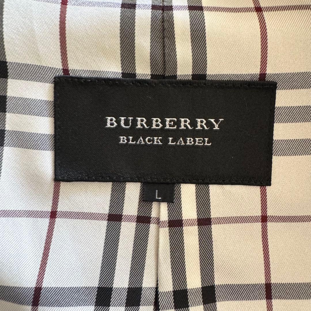 バーバリーブラックレーベル　ピーコート　千鳥格子　濃茶　ダブル　L　ベロア