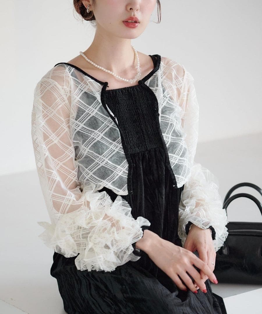 1 Kastane 結婚式 オケージョン シアーチェック×ベロアワンピースSET