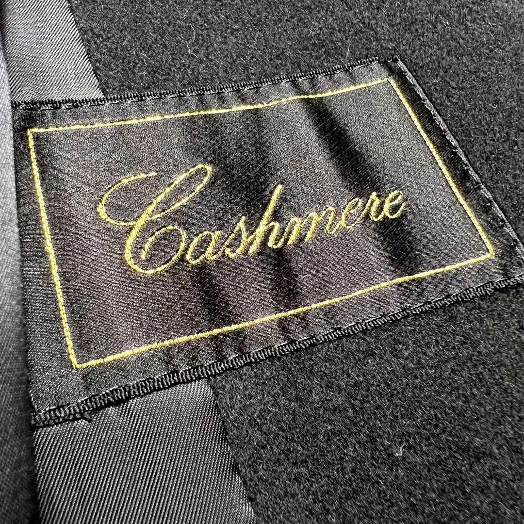 繊維の宝石 カシミヤ100% 丸襟コート ブラック XL相当 着用感のない美品