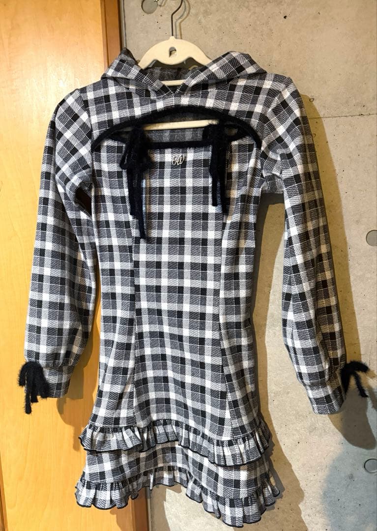 ハニーミュウ honey mew フリルチェックパーカーワンピ