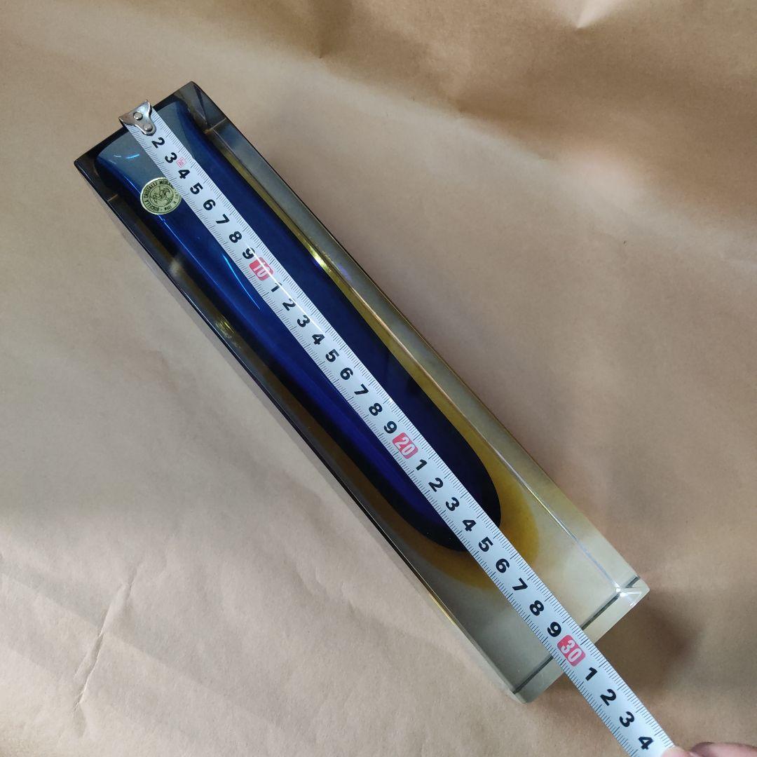 未使用 イタリア ムラーノ MURANO 青と透明のガラス花瓶 tr
