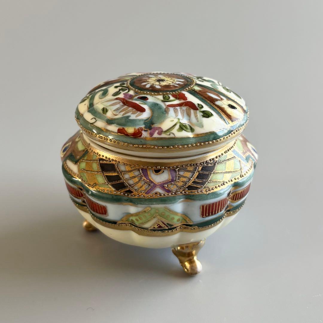 アンティーク　オールドノリタケ　マルキ印　金彩三つ脚蓋物　ボンボニエール⚫︎稀少品