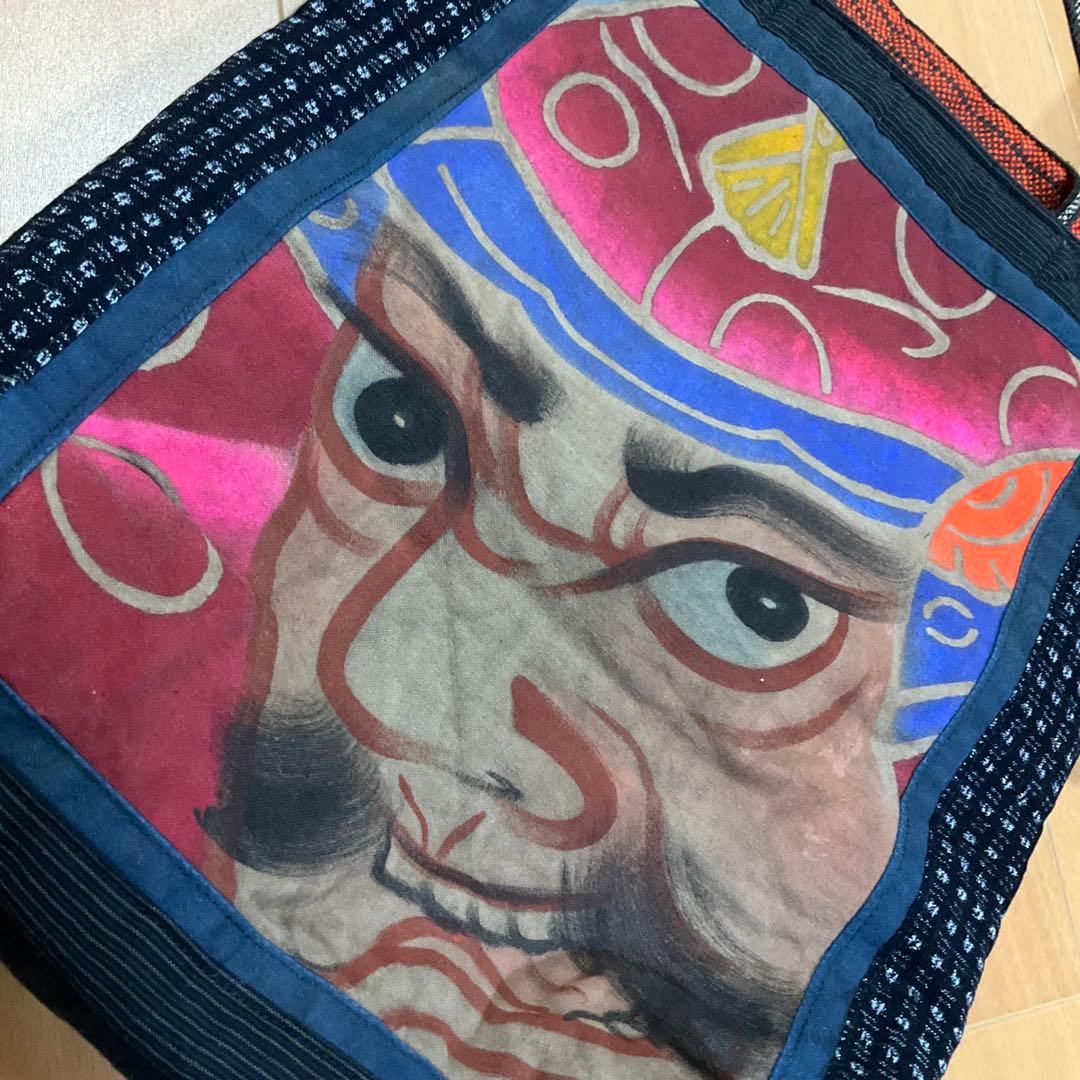 のぼり旗 柿渋染め 刺し子 古布リメイク ハンドメイドバッグ 一点物