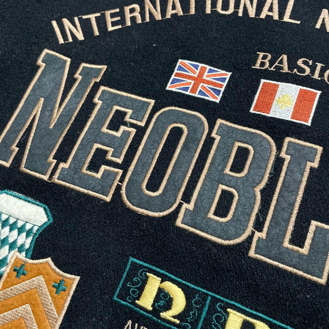 90s NEO BLOOD TOKYO 本革 刺繍ロゴ レザー切替 スタジャン