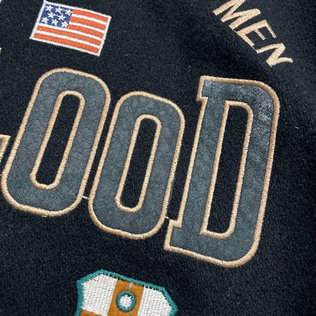 90s NEO BLOOD TOKYO 本革 刺繍ロゴ レザー切替 スタジャン