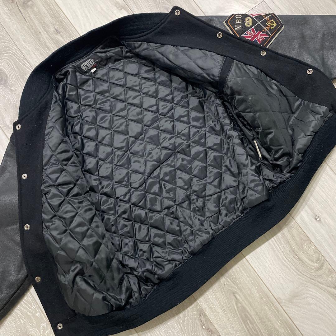 90s NEO BLOOD TOKYO 本革 刺繍ロゴ レザー切替 スタジャン