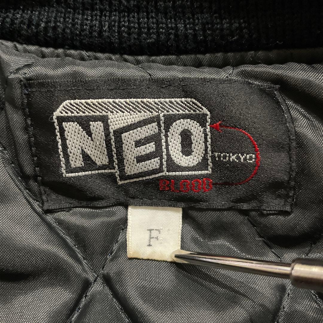 90s NEO BLOOD TOKYO 本革 刺繍ロゴ レザー切替 スタジャン