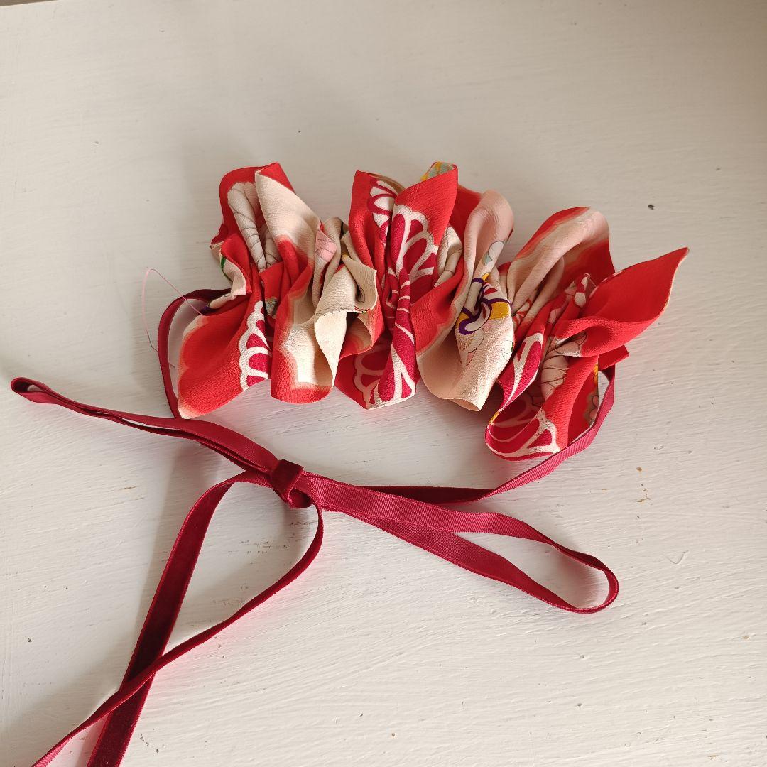 アンティークピンククリームオレンジの着物と作り帯フルセット☆2歳から3歳