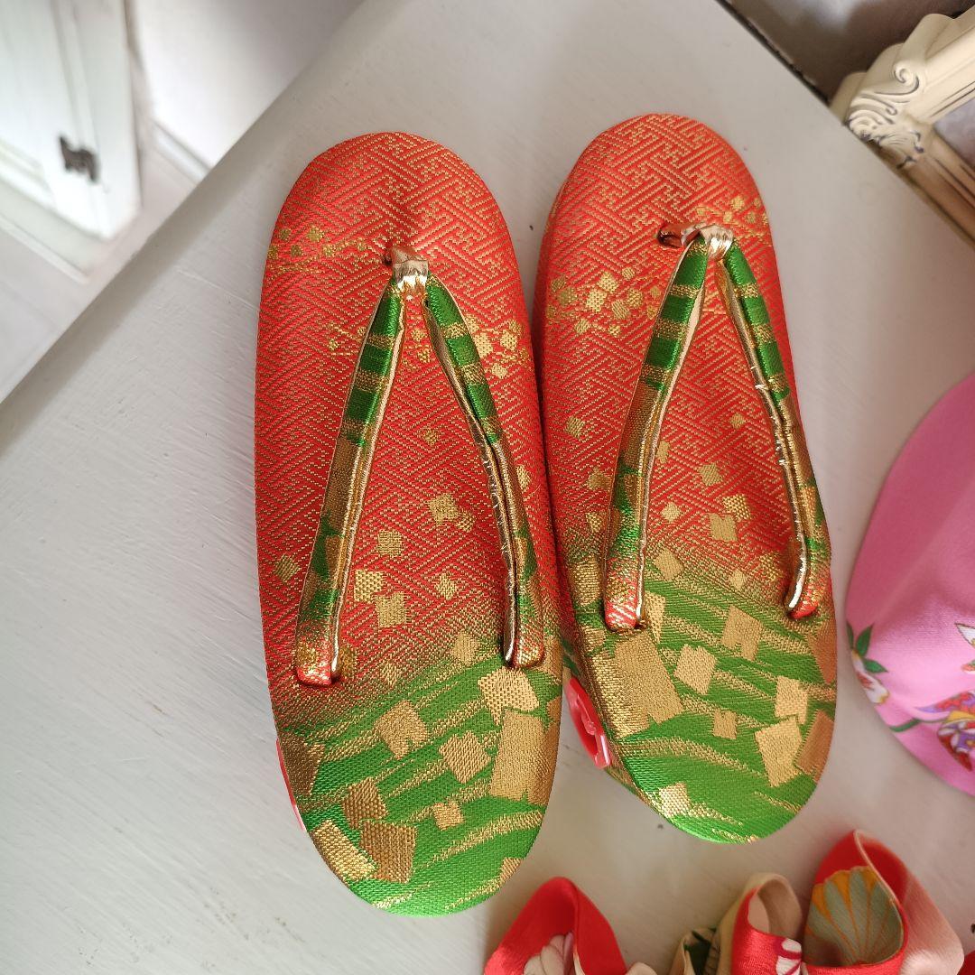 アンティークピンククリームオレンジの着物と作り帯フルセット☆2歳から3歳