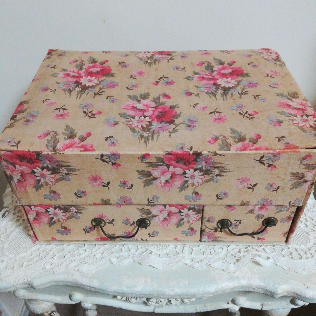 フランス アンティーク 薔薇の花かご カルトナージュ ボックス引き出し