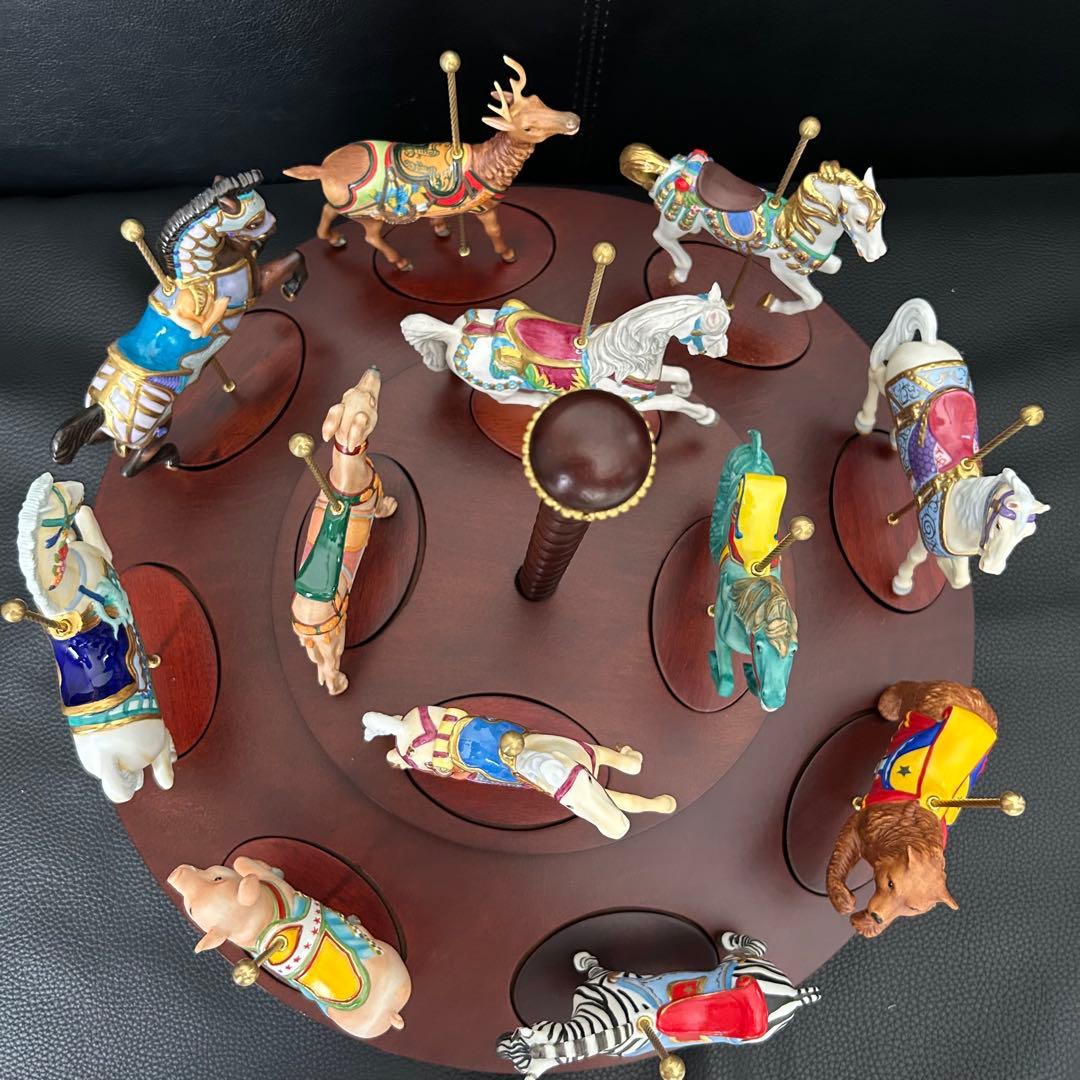 激レア★フランクリンミント/回転木馬 12体/カルーセル 木製ラックとセット★