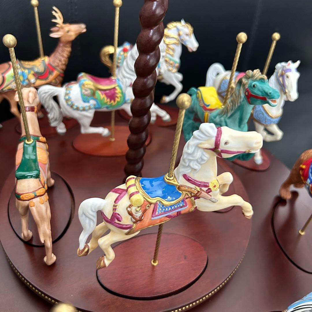 激レア★フランクリンミント/回転木馬 12体/カルーセル 木製ラックとセット★
