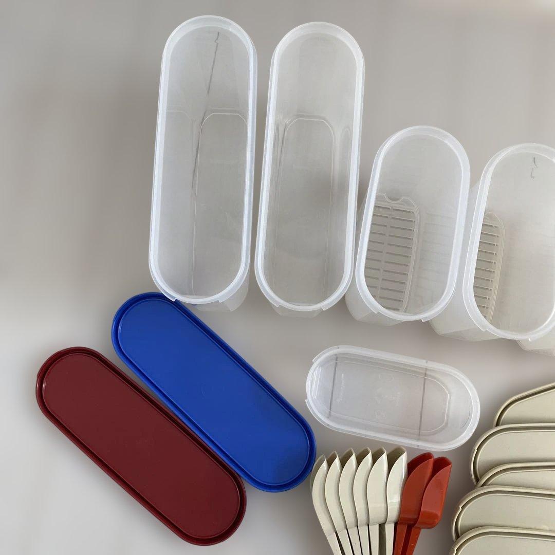 Tupperware MM楕円7個 (すのこ付き3個)＆スプーン