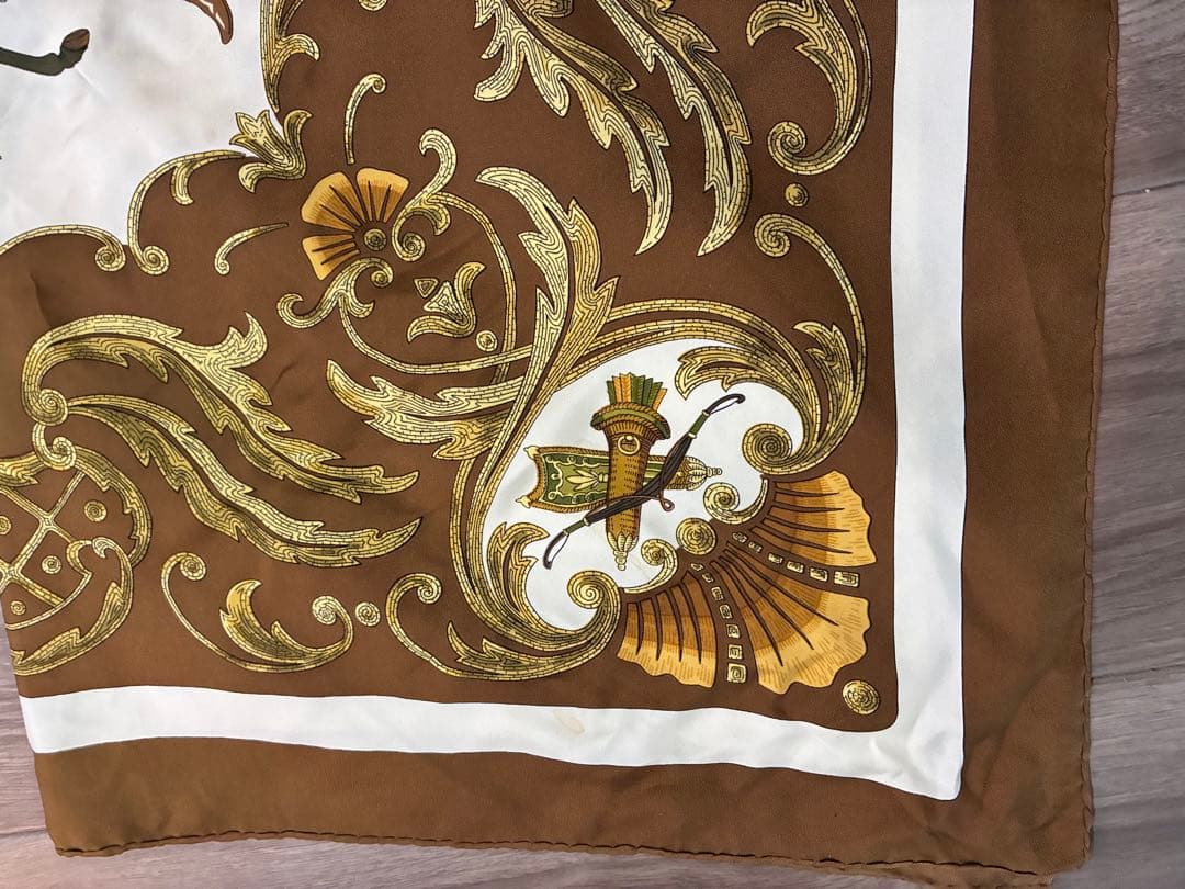 エルメス　スカーフ　ビンテージ　ブラウン　茶色　カレ　90