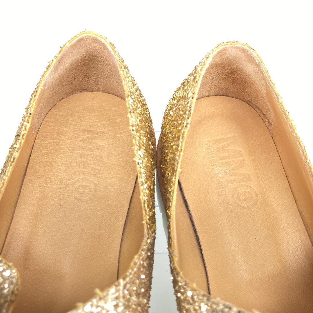 エムエム6メゾンマルジェラ　メリージェーン　厚底グリッターシューズ　ゴールド　金