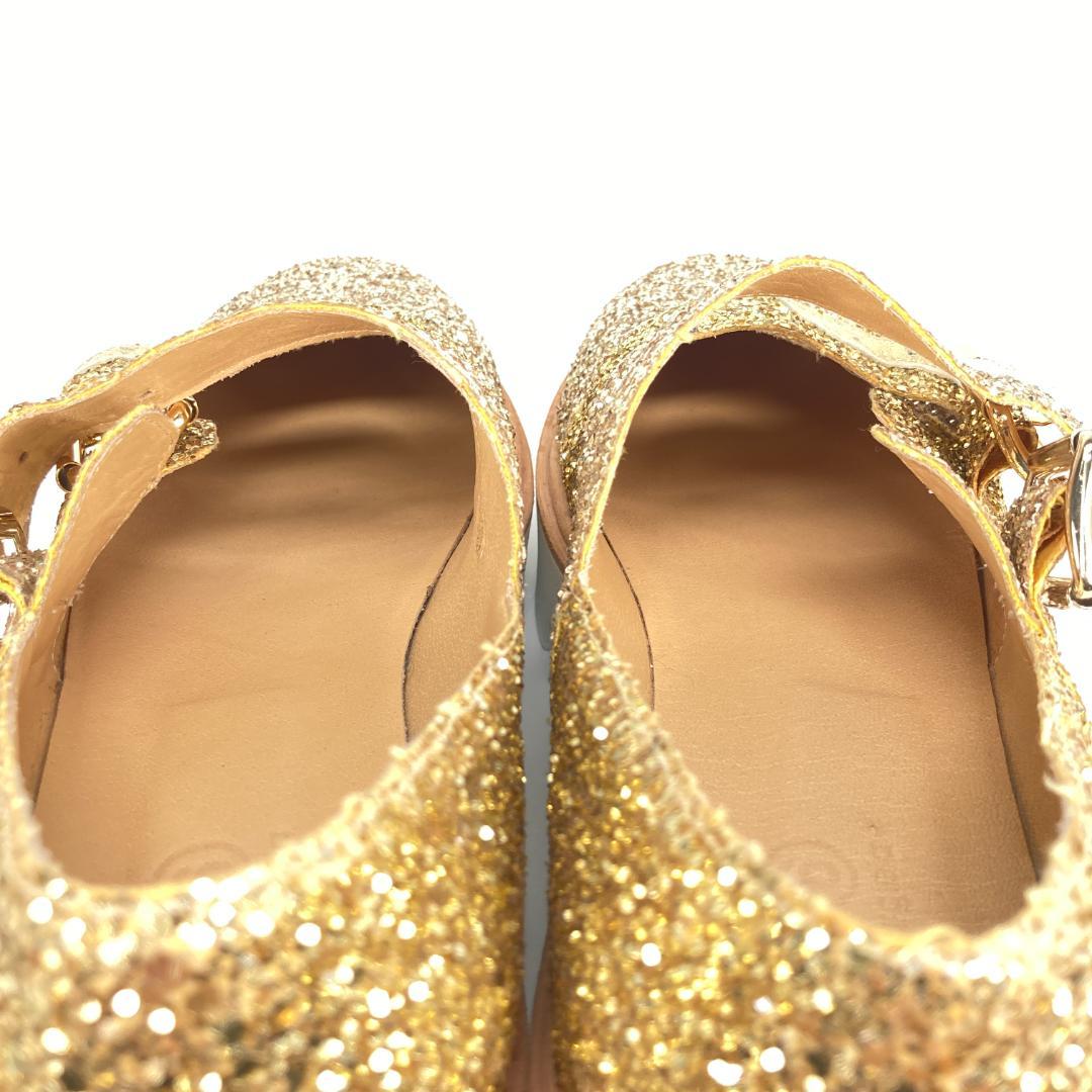 エムエム6メゾンマルジェラ　メリージェーン　厚底グリッターシューズ　ゴールド　金