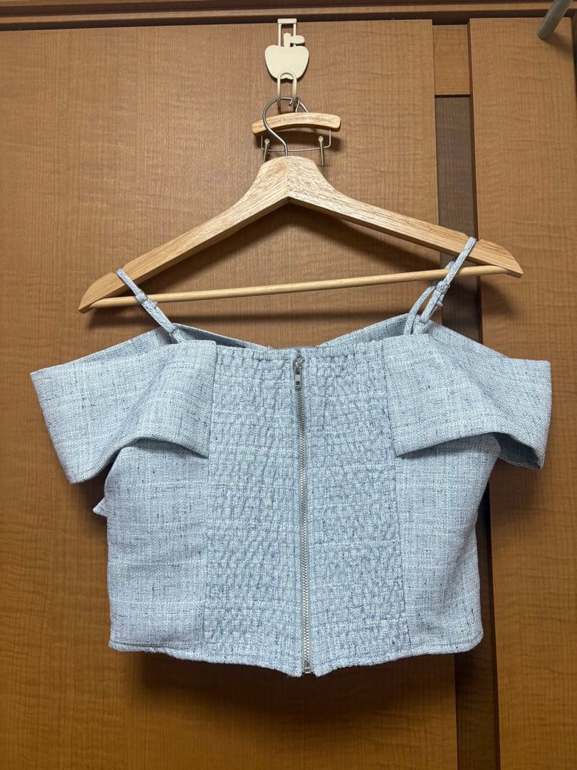 LIPSERVICE ツイードリボンオフショルトップス　ブルー　FREE