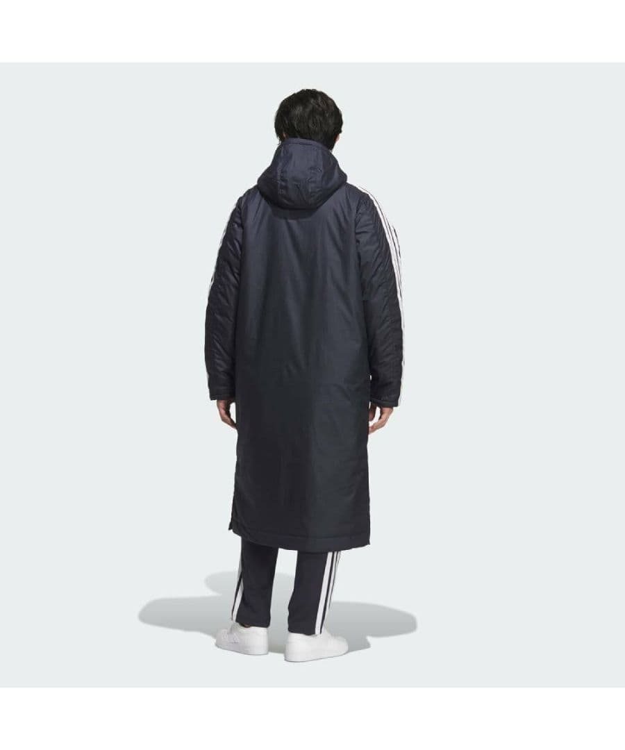 XL アディダス 中綿 裏ボア ベンチコート　ロング ジャケット 黒 ブラック