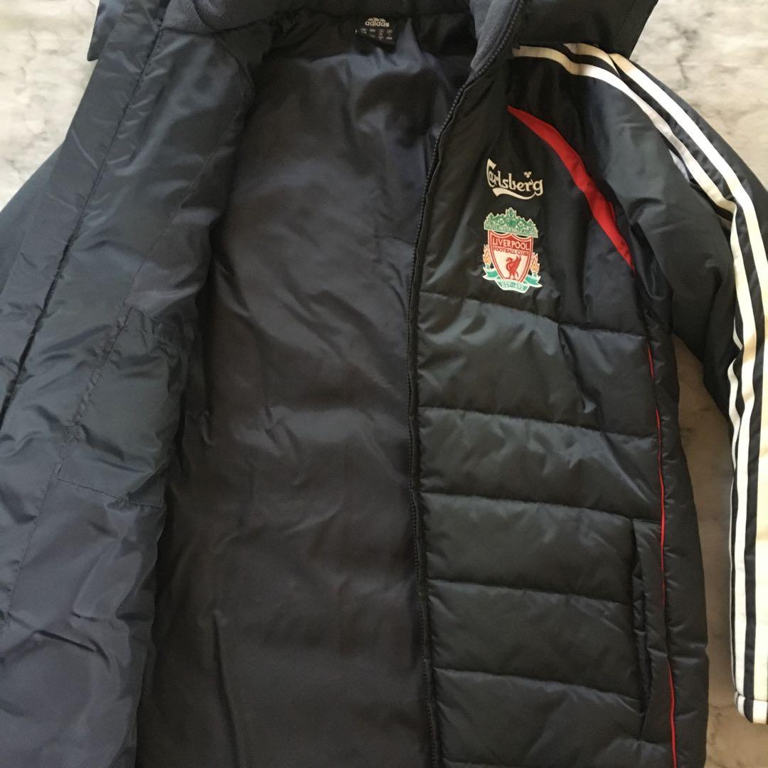 adidas リヴァプール パデッドジャケット 中綿ハーフ丈 襟袖フリース 防寒